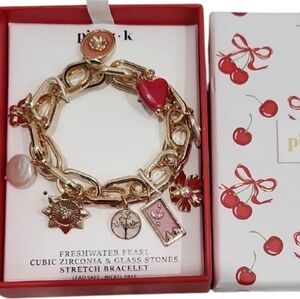 🔹️Piper K 🔹Fresh Water Pearl Cubic Zirconia Glass Stone Stretch Charm Bracelet